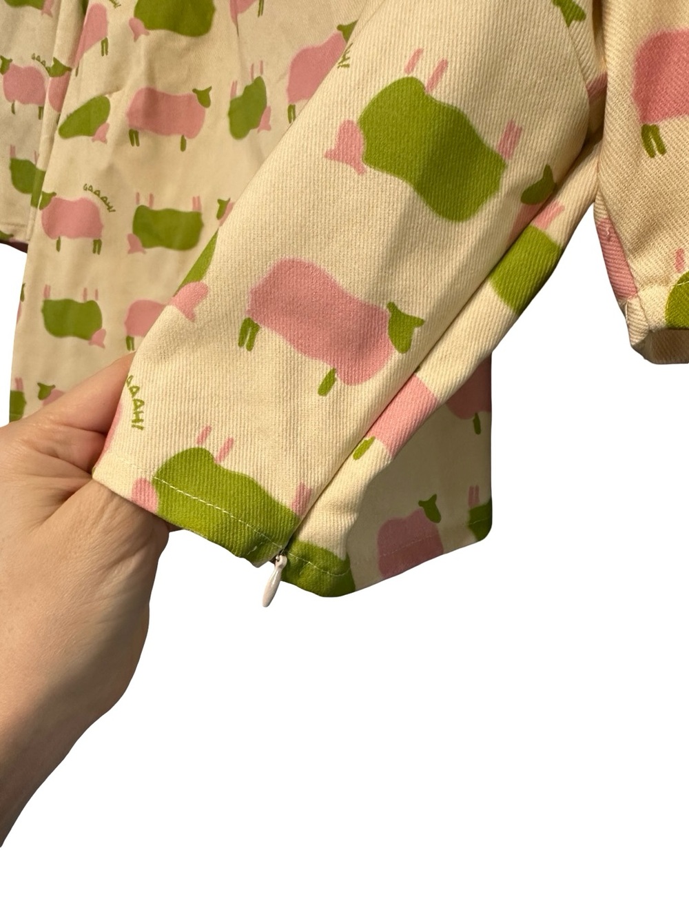 NWT Lisa Says Gah Sheep Print Short Sleeve Shirt 2XL Peter Pan Collar Pink Green - Picture 6 of 16